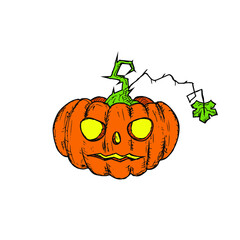 Halloween pumpkin. Jack'O'Lantern. Isolated object on a white. Vector cartoon illustration. Hand-drawn.