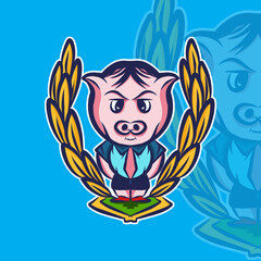 Cool pig dressed with hand inside pocket