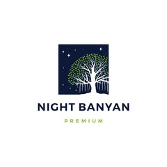 night banyan tree logo vector icon illustration