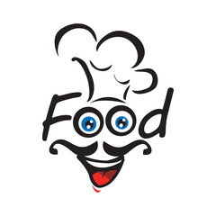 Food letter design with illustration face cheef in cartoon style