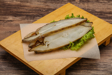 Delicous smoked halibut slices snack