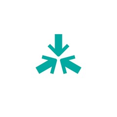 Three blue arrows point to the center. Triple Collide Arrows icon. Merge Directions icon.