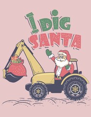 Obraz na płótnie Canvas Santa clause drive digger car and bring some gifts