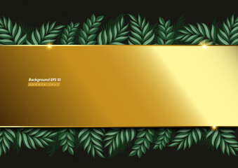 Gold background image and leaf on Dark green Color.
