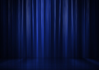 Beautiful curtain blue background. Studio template. 3d illustration.