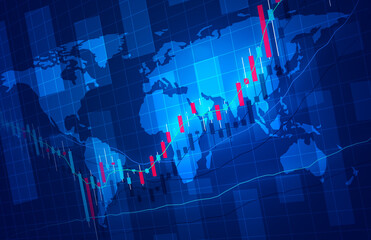 株価上昇チャートイメージの背景地図画像青色