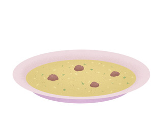 pink plate with yellow soup flat illustration