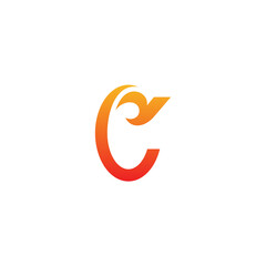 Obraz premium initial letter C logo and fire, line art style design template