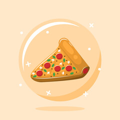 Pizza Cartoon Illustration in The Bubble Vector