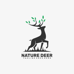 Vector Logo Illustration Nature Deer Silhouette Art Style.
