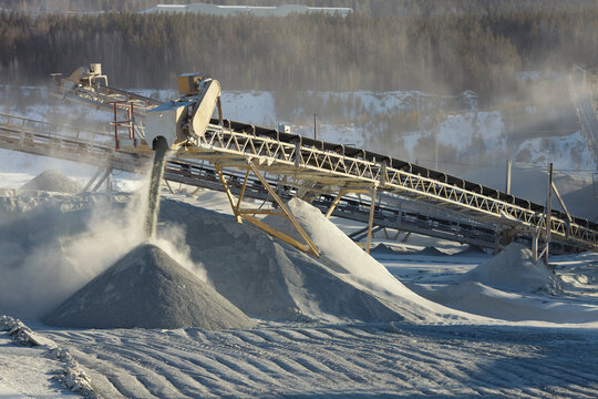 Details stone crushing equipment on the mining and processing plant, close-up.