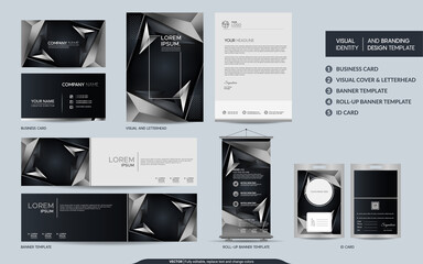 Luxury black and silver stationery mock up and visual brand identity set.