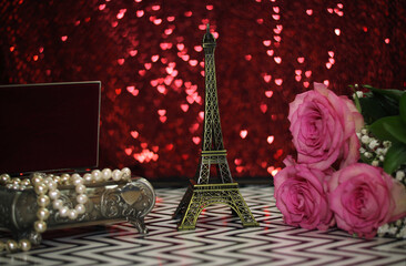 Pink Rose With Eiffel Tower