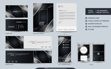 Luxury black and silver stationery mock up and visual brand identity set.