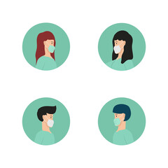 Avatar Man and woman character wearing a surgical or medical facemask, used for avatar social media, UI design, web design Art & Illustration