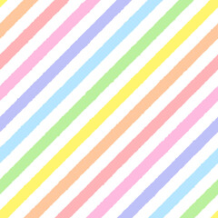 Fototapeta premium Rainbow seamless diagonal striped pattern, vector illustration. Seamless pattern with rough pastel colorful lines. Kids pastel rainbow geometric background with rough lines