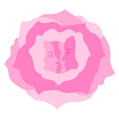 Couple in love. Silhouettes of lovers inside a rose flower. Romantic vector illustration.