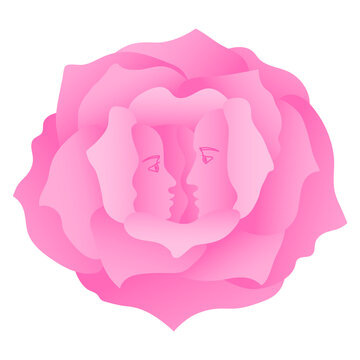 Couple in love. Silhouettes of lovers inside a rose flower. Romantic vector illustration.