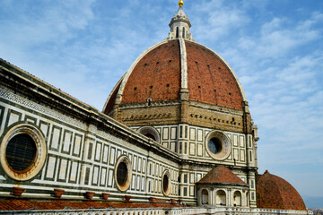 Obraz premium Florence, Italy. 2015. Aerial view of the city landscape from the belltower of the Duomo Santa Maria del Fiore with its great dome in foreground
