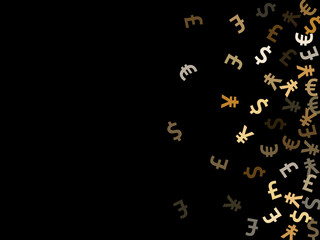 Euro dollar pound yen metallic symbols scatter currency vector design. Finance concept. Currency 