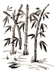 Bamboo, ink painting, сhinese painting,black and white, graphic drawing, nature.