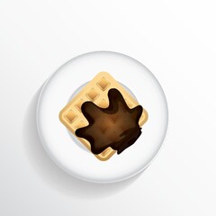 Belgian waffle with chocolate syrup