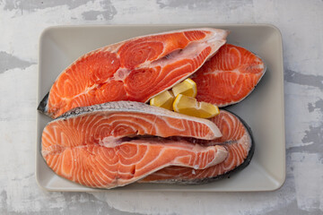 raw fresh salmon trout and salmon on dish