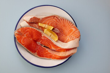 raw fresh salmon trout and salmon on dish