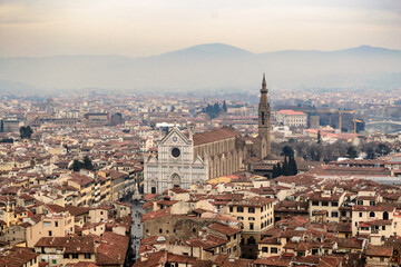 Florence, Santa Croce church seen in an aerial view