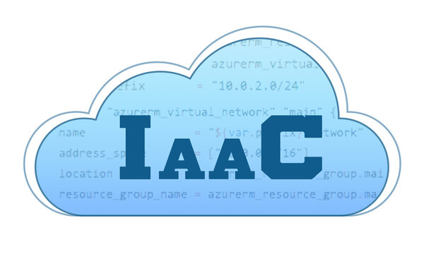 Infrastructure as a code concept. Cloud with a code example and big letters.