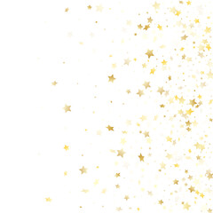 Flying gold star sparkle vector with white background.