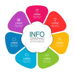 Vector infographic template with 7 steps or options. Data presentation, business concept design for web, brochure, diagram.
