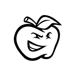 Angry Red Apple Looking to Side Mascot Black and White