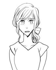 ミスをしてしまい、泣きそうなくらい困っている白い服を着た女性線画