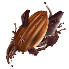 Almond nut with pieces and splashes of chocolate.