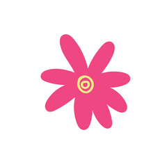 Child's drawing of a pink flower hand-drawn. Vector illustration