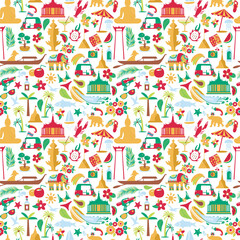 Asia Culture set of bruight icons in seamless pattern - Bangkok Thailand Vector Illustration on white background.