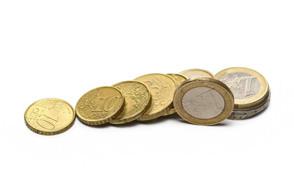 Euro metal money, coins isolated on white background
