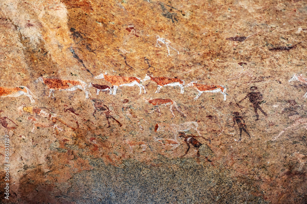 Wall mural bushmen rock paintings white lady in brandberg mountain area in namibia. a spiritual site of great s