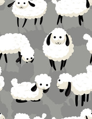 Sheep with shadow seamless pattern