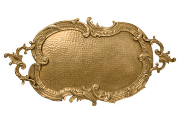 Antique brass, bronze tray in the Rococo style, isolated on white background