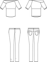 top and pants flat fashion technical sketch