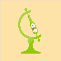 cool beer icon symbol creative vector. one green concept glass bottle simple on globe art flat design isolated cartoon around the world. for world cup soccer, kicker & football. men control on earth.