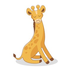 Cute Giraffe Cartoon Isolated Sit Animals