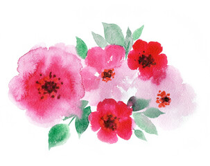 Pink summer flowers in bright colors. Watercolor botanical composition. - 361515751