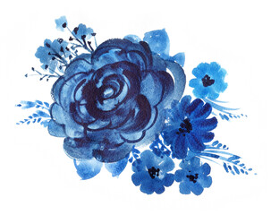 Blue rose. Hand-drawn floral composition for celebration cards. - 361515948