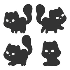 Cats black silhouettes vector set isolated on white background.