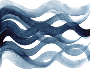Water waves handmade illustration. Abstract watercolor texture. Aquarelle background.  Stripes,  tape, ribbon, band backdrop. - 361516386