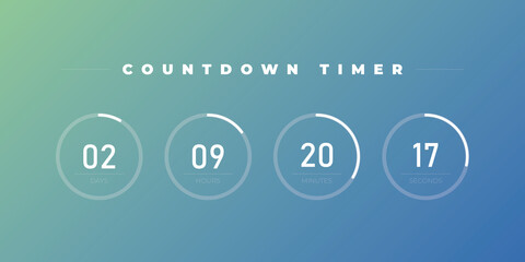 Vector light design circle countdown timer display. Time counter with hours, hours, minutes and seconds. Gradient background. - obrazy, fototapety, plakaty