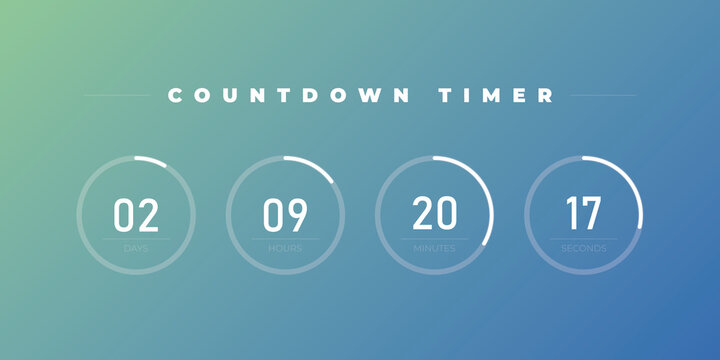 Vector light design circle countdown timer display. Time counter with hours, hours, minutes and seconds. Gradient background.